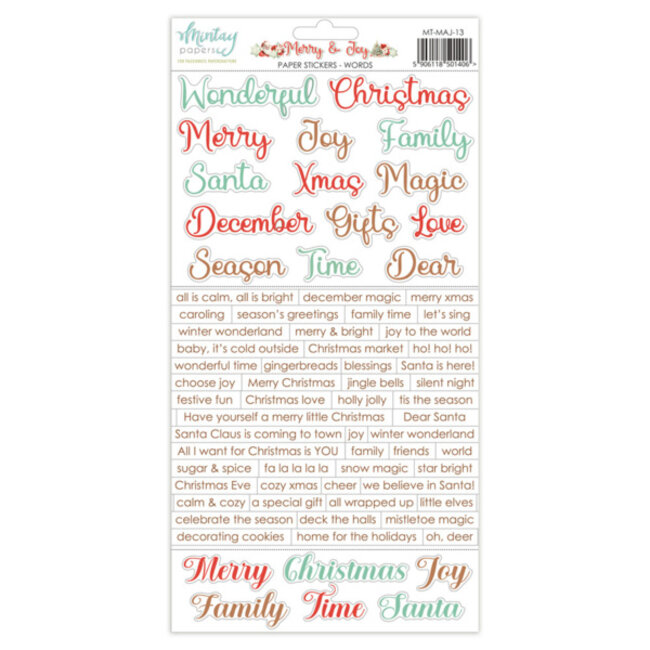 Mintay papers 6 X 12 PAPER STICKERS - MERRY & JOY - WORDS