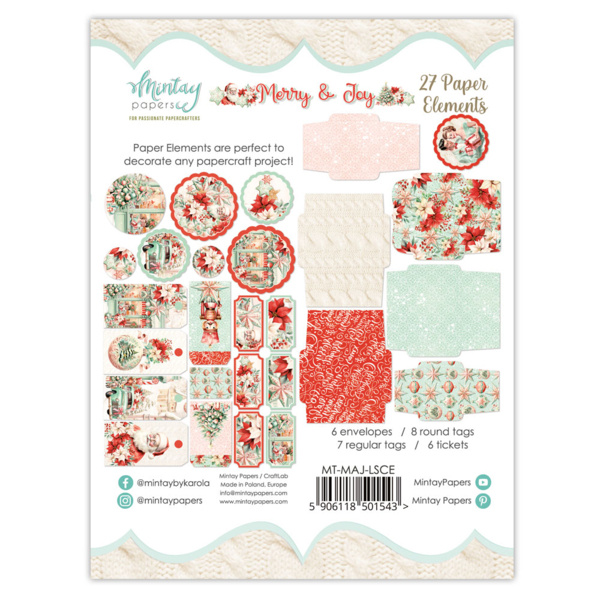 Mintay papers PAPER ELEMENTS - MERRY & JOY, 27 PCS