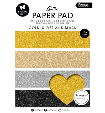 Studio Light SL Glitter Paper Pad Gold, silver and black Essentials nr.209