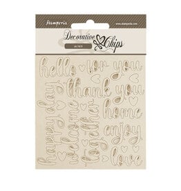 Stamperia Decorative chips cm 14x14 - Golden Harmony writings