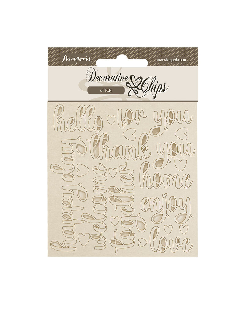 Stamperia Decorative chips cm 14x14 - Golden Harmony writings