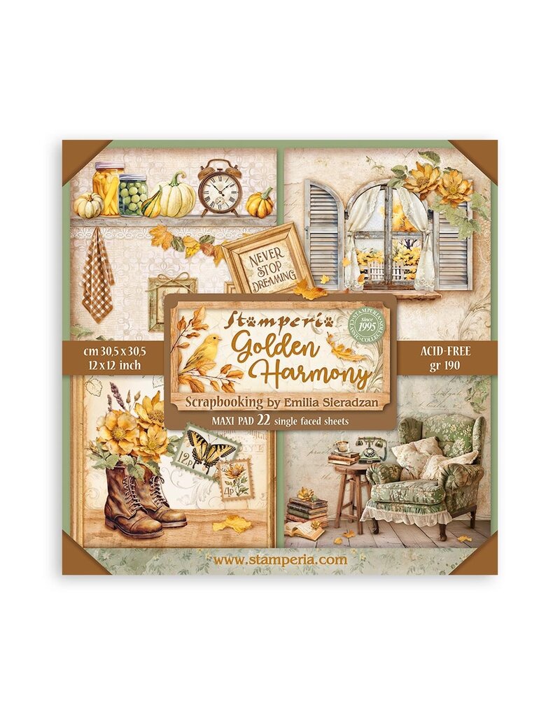 Stamperia Scrapbooking Pad 22 sheets cm 30,5x30,5 (12"x12") Single face - Golden Harmony