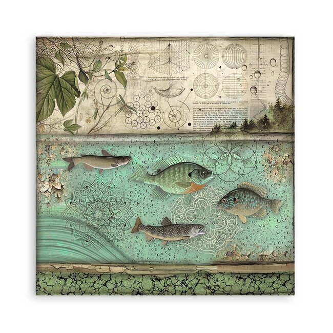 Stamperia Papierblok 30,5x30,5 cm - 22 vellen - Enkelzijdig - 18 printed sheets + 6 Grass paper  Forest