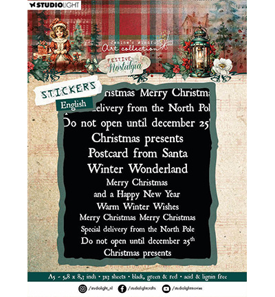Studio Light JMA Sticker Sheets Black, red & green - English Festive Nostalgia nr.25