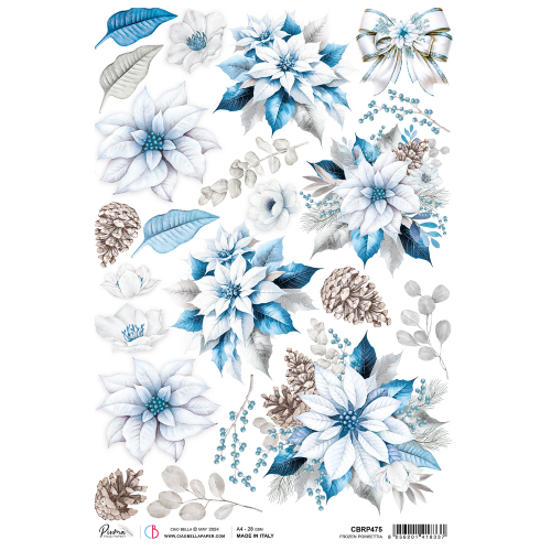 Ciao Bella RICE PAPER A4 FROZEN POINSETTIA