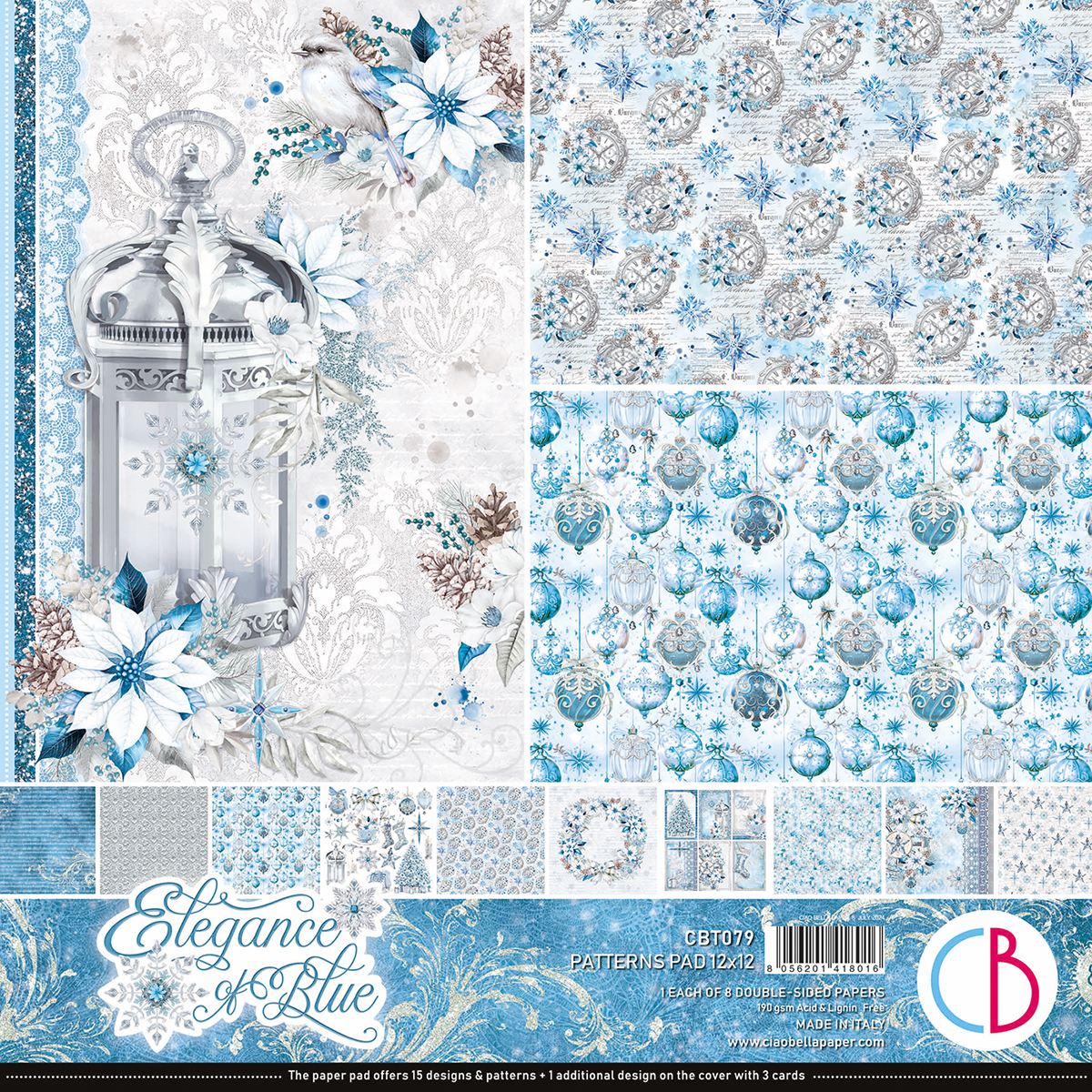 Ciao Bella ELEGANCE OF BLUE PATTERNS PAD 12"X12" 8/PKG
