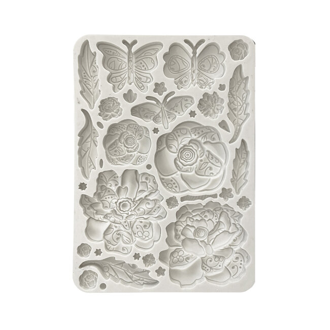 Stamperia Silicon mold A5 - Old Lace butterfly and flowers