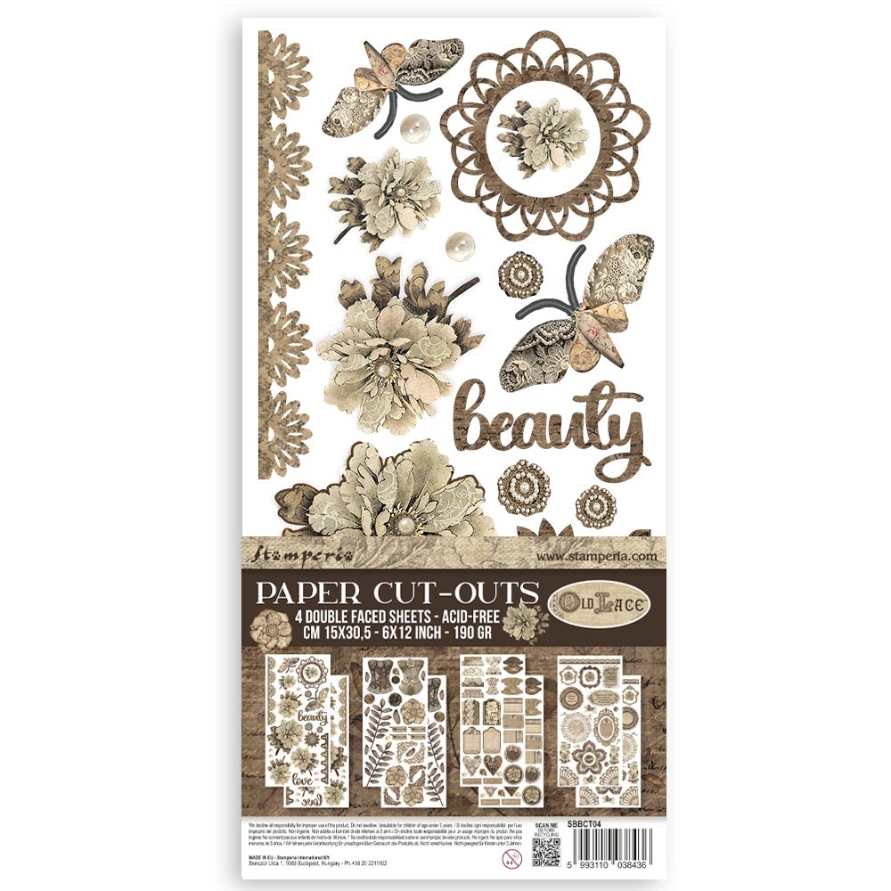 Stamperia Paper cut-outs 2 Double Face -  4 sheets cm. 15x30,5 - Old Lace