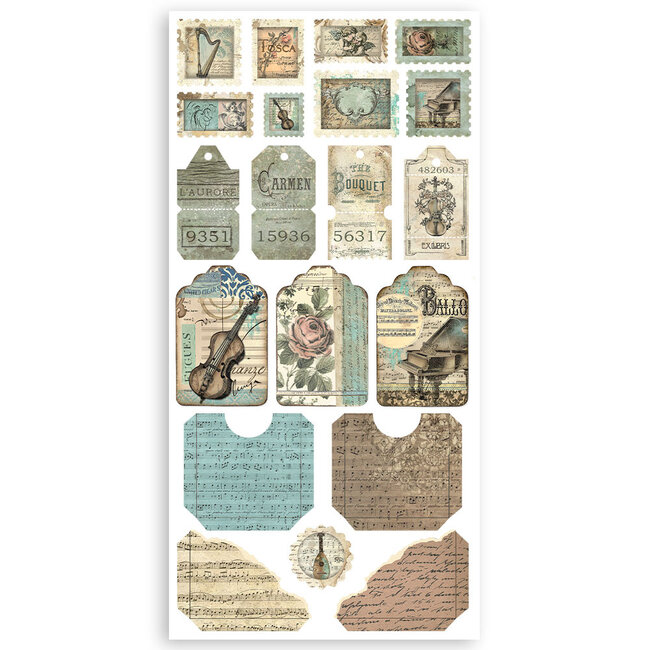 Stamperia Paper cut-outs 2 Double Face -  4 sheets cm. 15x30,5 - Music