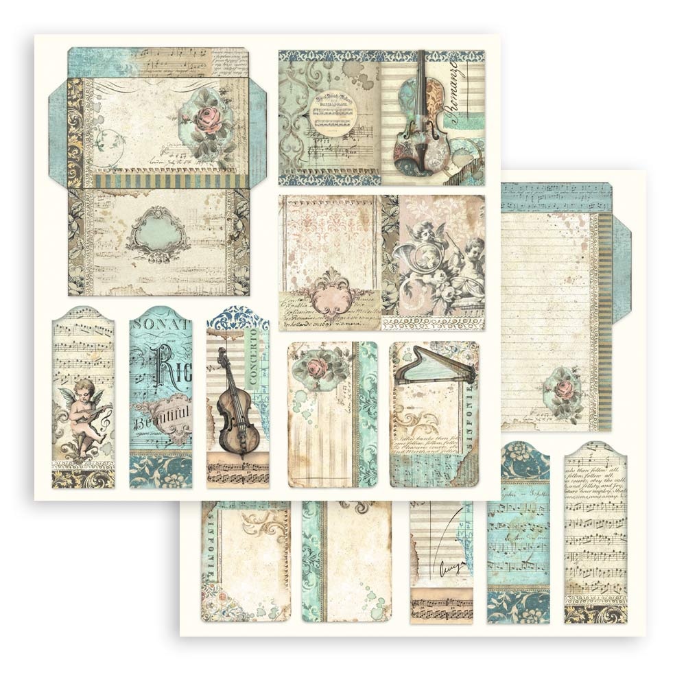 Stamperia Scrapbooking Small Pad 10 sheets cm 20,3X20,3 (8"X8") - Music