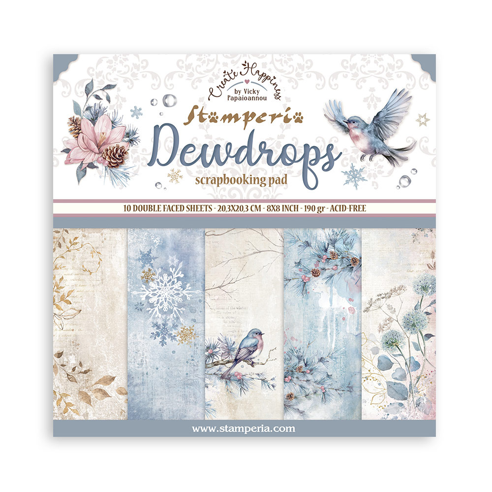 Stamperia Scrapbooking Small Pad 10 sheets cm 20,3X20,3 (8"X8") - Create Happiness Dewdrops