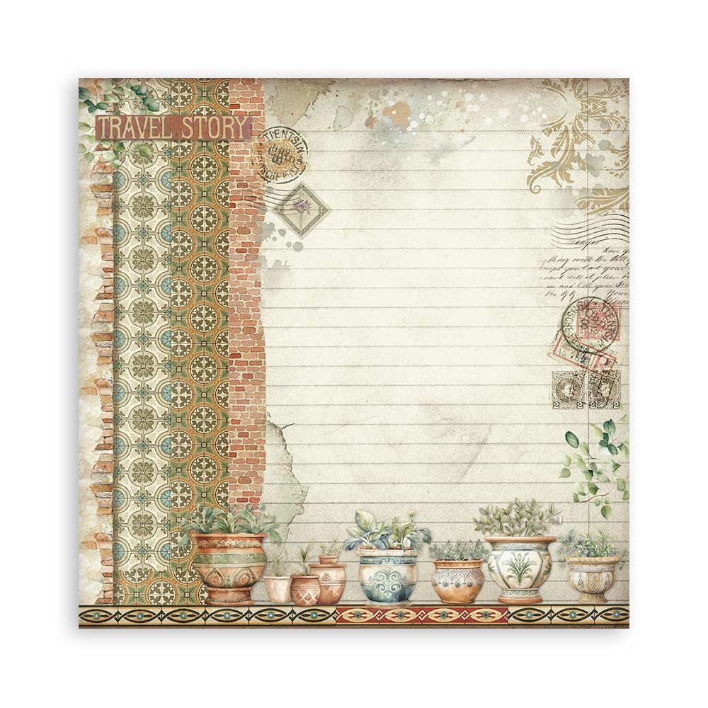 Stamperia Scrapbooking Small Pad 10 sheets cm 20,3X20,3 (8"X8") - Art of Travelling
