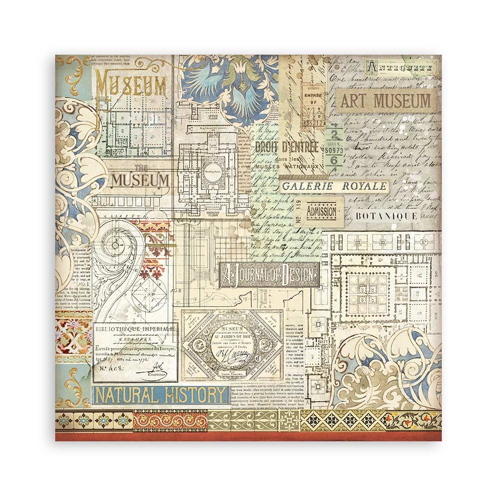 Stamperia Scrapbooking Small Pad 10 sheets cm 20,3X20,3 (8"X8") - Art of Travelling