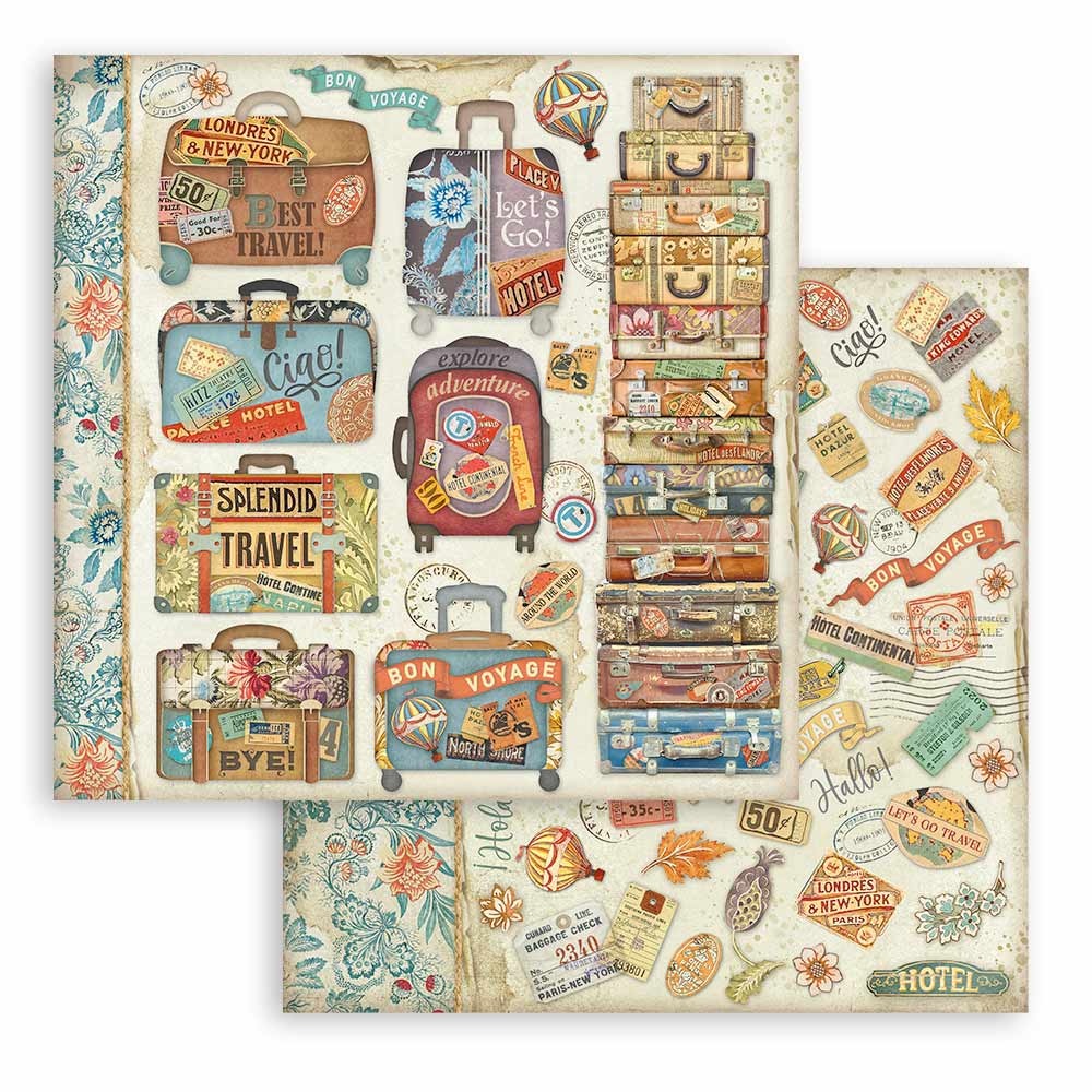 Stamperia Scrapbooking Double face sheet - Art of Travelling suitcases
