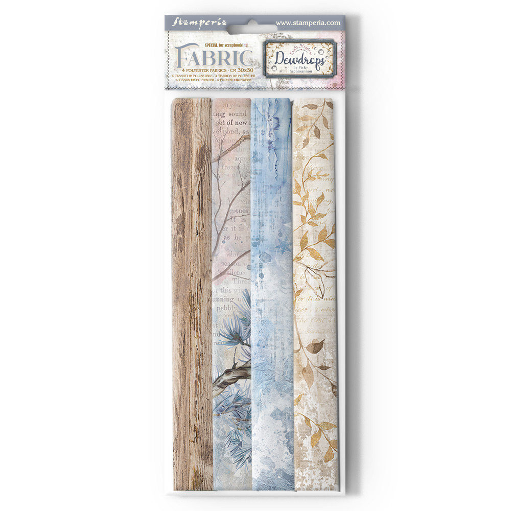 Stamperia Pack 4 sheets fabric cm 30x30 - Create Happiness Dewdrops