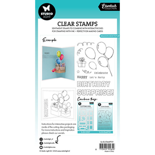 Studio Light SL Clear stamps Balloon box pop-up Essentials nr.759