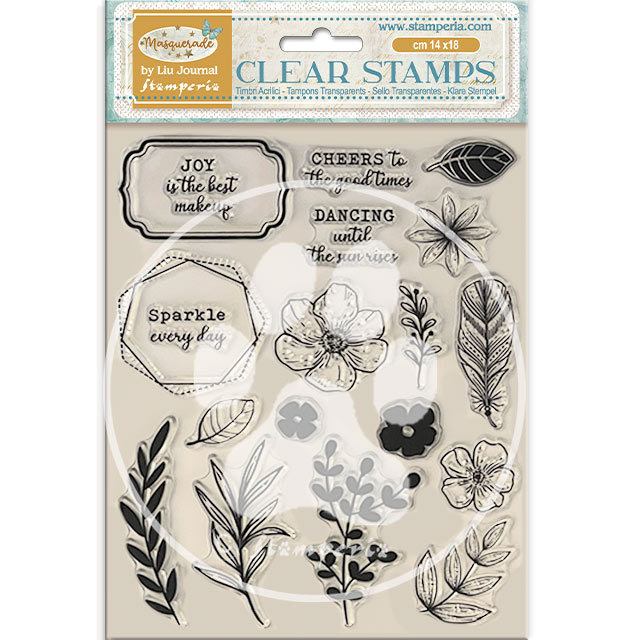 Stamperia Acrylic stamp cm 14x18 - Masquerade flowers and labels