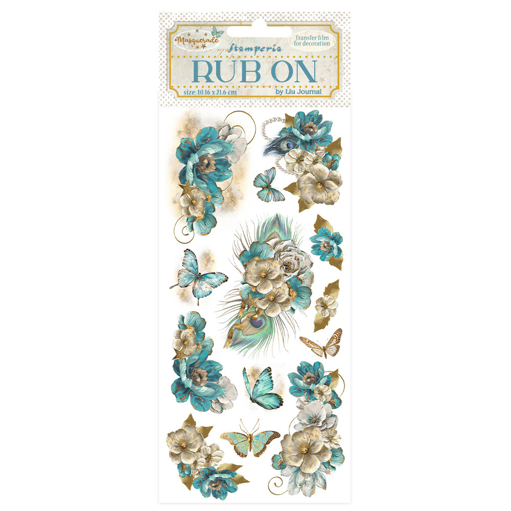 Stamperia Rub-on cm 10,16x21,6 - Masquerade blue flowers