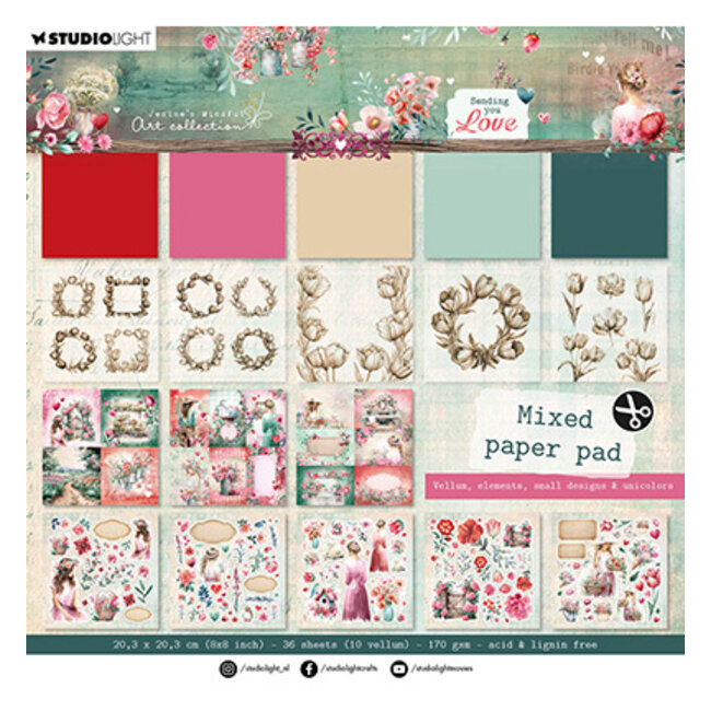 Studio Light JMA Mixed Paper Pad Vellum, Unicolor & Elements Sending You Love nr.290
