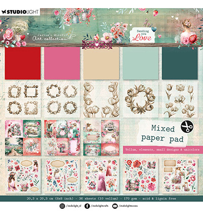 Studio Light JMA Mixed Paper Pad Vellum, Unicolor & Elements Sending You Love nr.290
