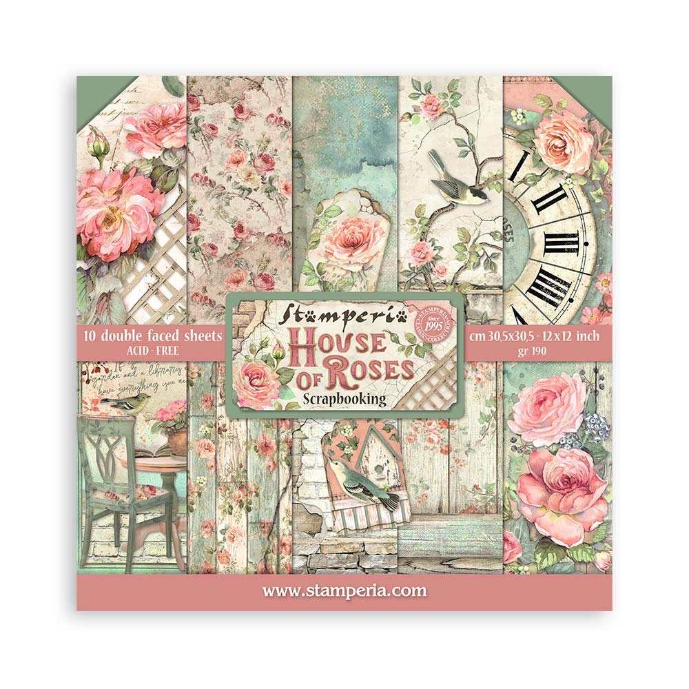 Stamperia Scrapbooking Pad 10 sheets cm 30,5x30,5 (12"x12") - House of Roses