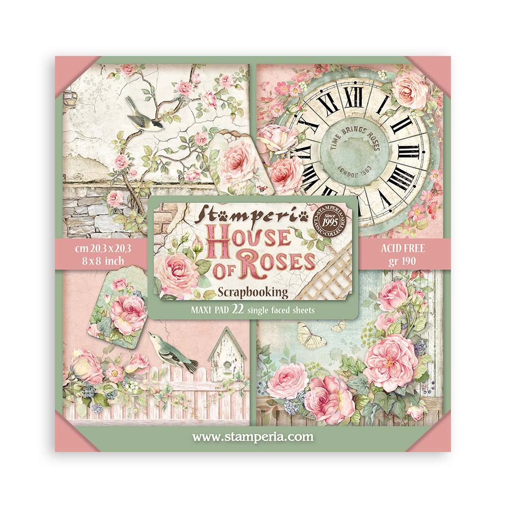 Stamperia Scrapbooking Pad 22 sheets cm 20,3X20,3 (8"X8") Single Face House of Roses