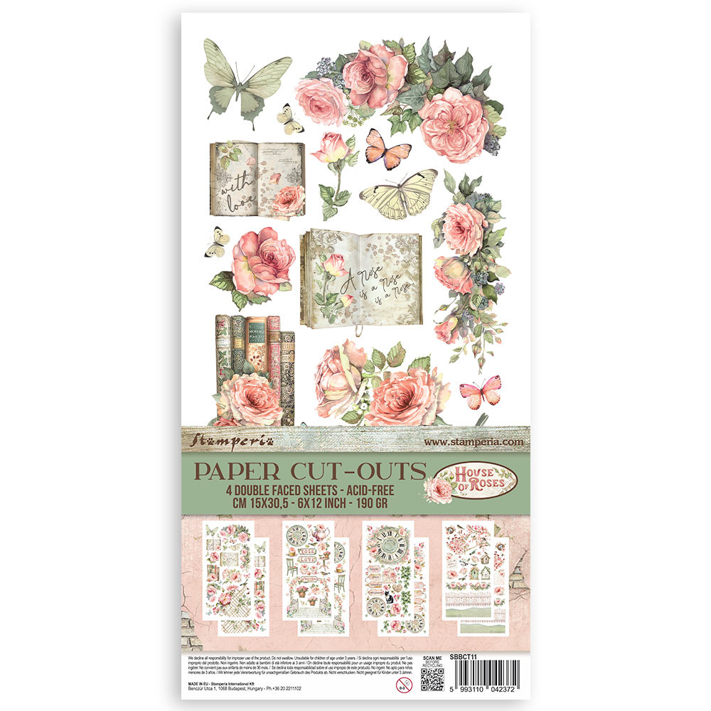 Stamperia Paper cut-outs 2 Double Face -  4 sheets cm. 15x30,5 - House of Roses