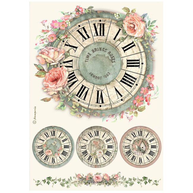 Stamperia A4 Rice paper packed - House of Roses clock