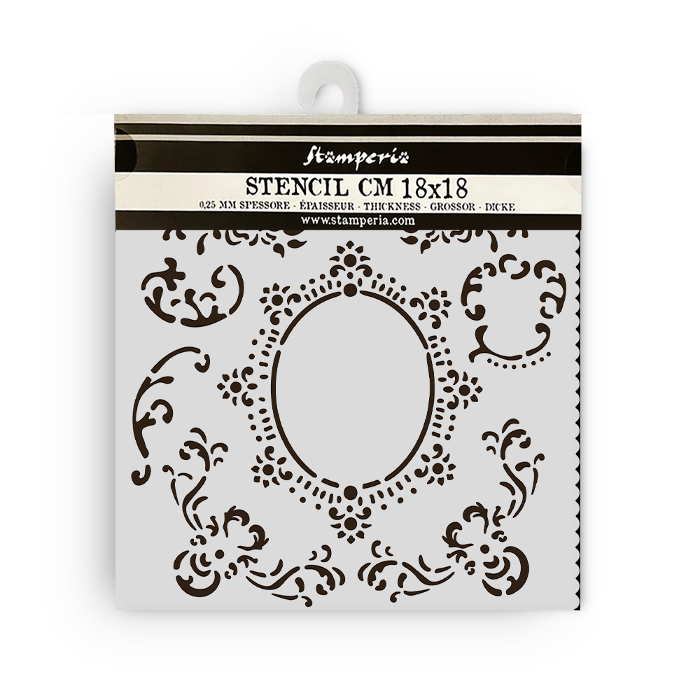 Stamperia Thick stencil cm 18X18 - House of Roses border with frame