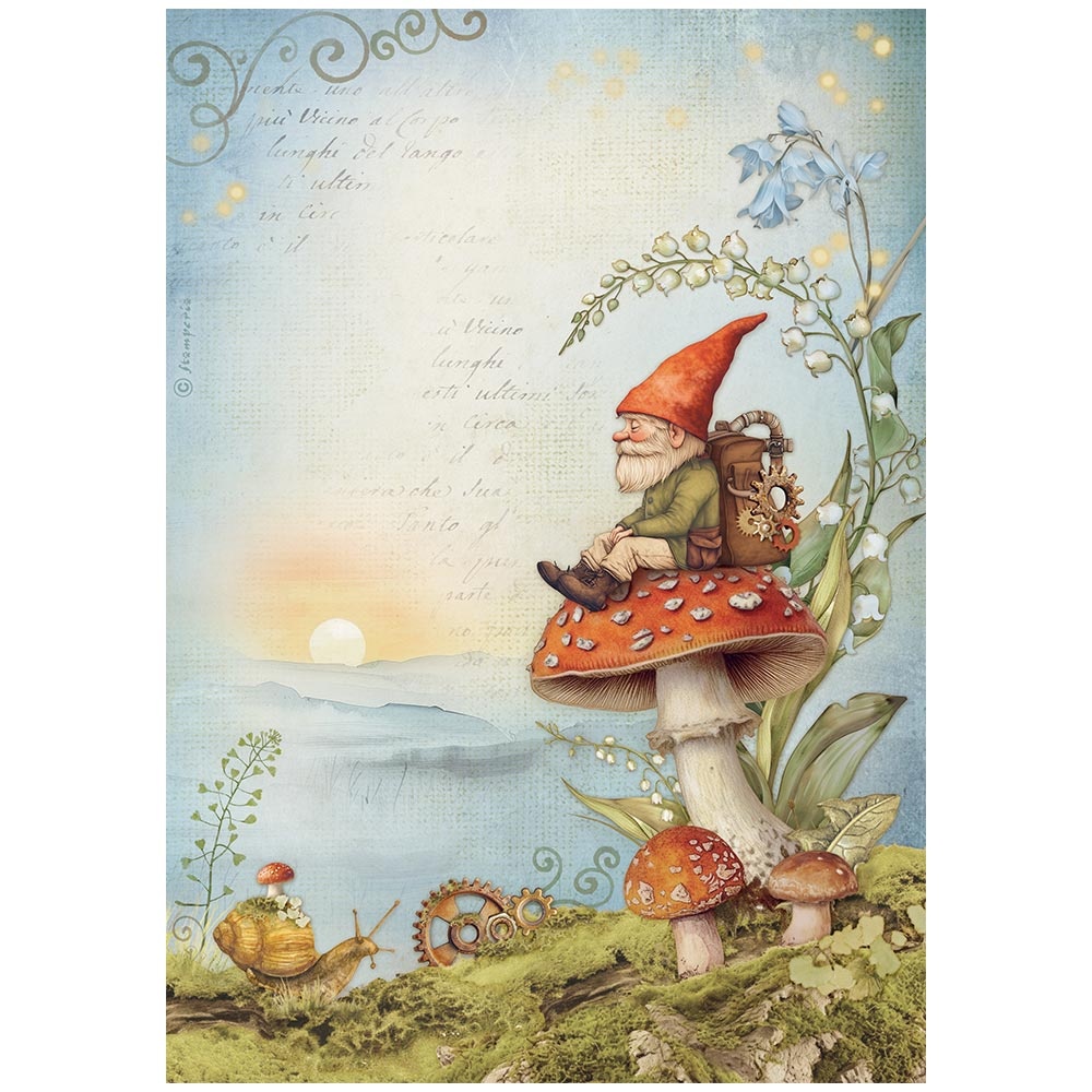 Stamperia A4 Rice paper packed - Hidden Grove gnome