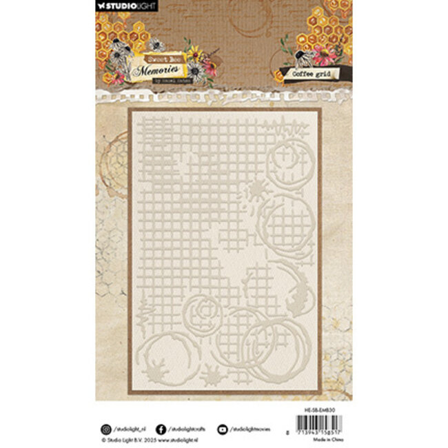 Studio Light - Hazel Eaton HE Embossing folder Coffee Grid Sweet Bee Memories nr.30
