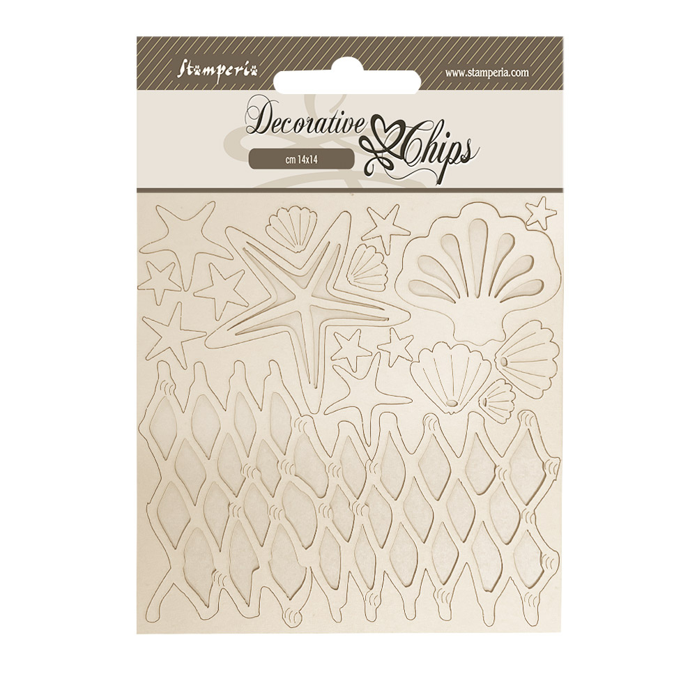 Stamperia Decorative chips cm 14x14 - Silent Sea shells and net