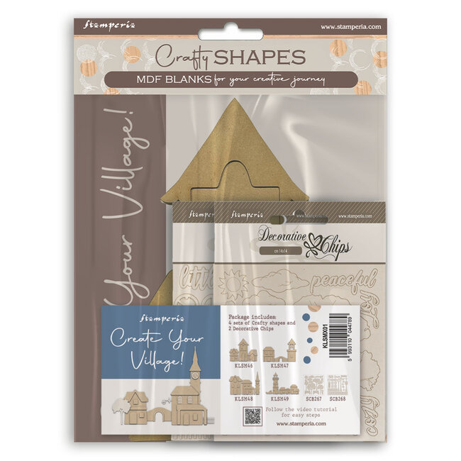 Stamperia Assortment Village: 4 crafty shapes and 2 Decorative chips
