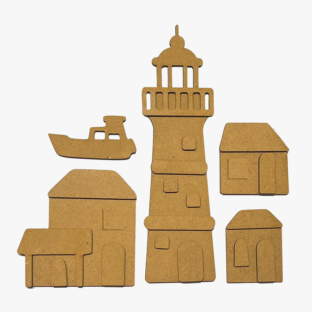 Stamperia Assortment Village: 4 crafty shapes and 2 Decorative chips