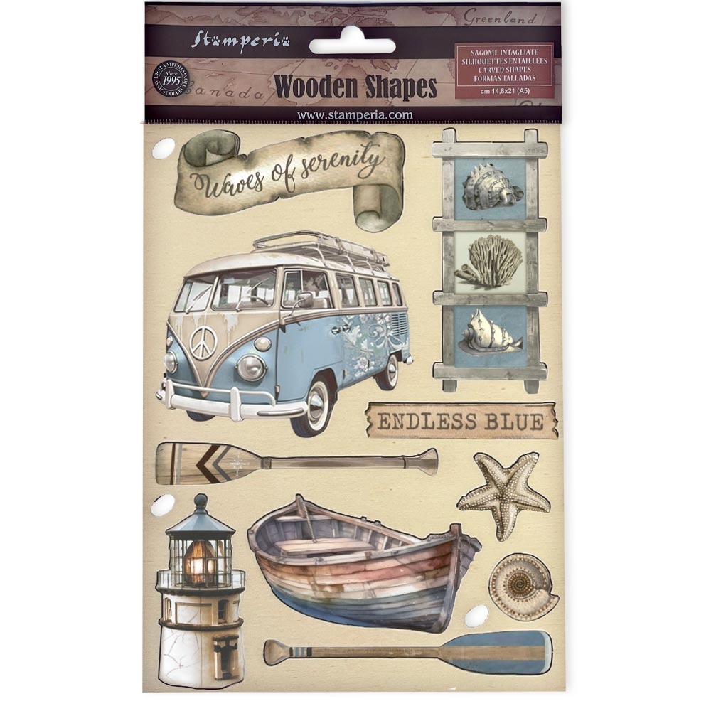 Stamperia Colored Wooden shape A5 - Silent Sea Endless blue