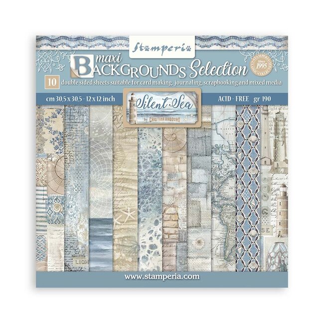 Stamperia Papierblok 30,5x30,5 cm - 10 vellen Maxi Background selection -  Silent Sea