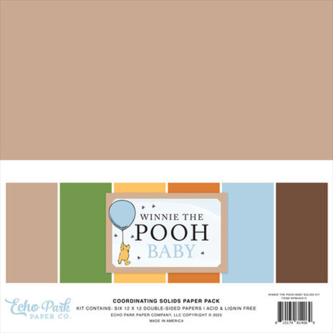Echo Park Winnie The Pooh Baby 12x12 Inch Coordinating Solids Paper Pad