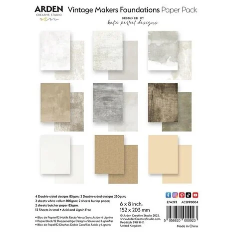 Arden Creative Studio Arden Creative Studio Vintage Makers 6x8 Inch Paper Pack Foundations