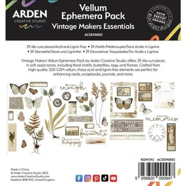 Arden Creative Studio Arden Creative Studio Vintage Makers Ephemera Pack Vellum (39pcs)
