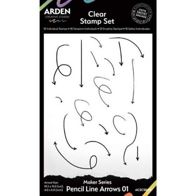 Arden Creative Studio Arden Creative Studio Maker Series 4x6 Inch Clear Stamp Set - Pencil Line Arrows 01 (18pcs)