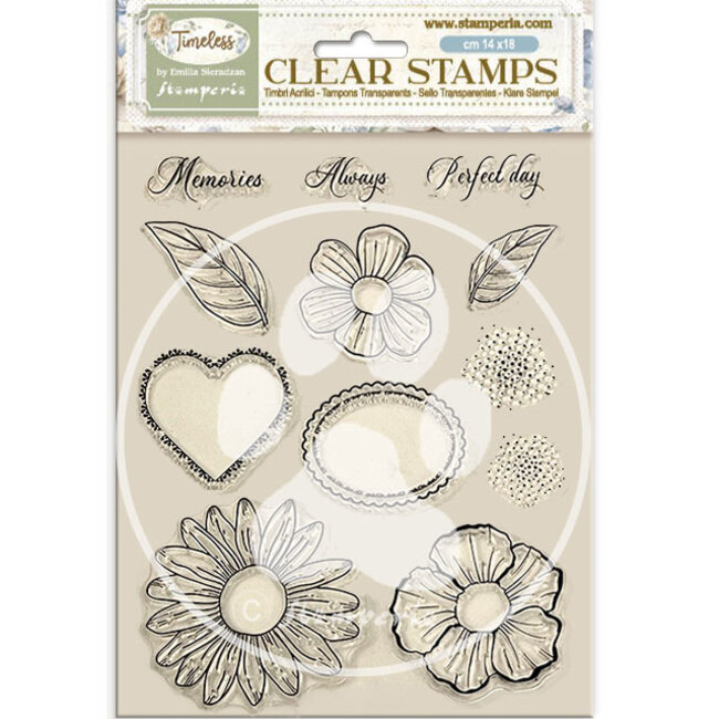 Stamperia Acrylic stamp cm 14x18 - Timeless flowers and hearts