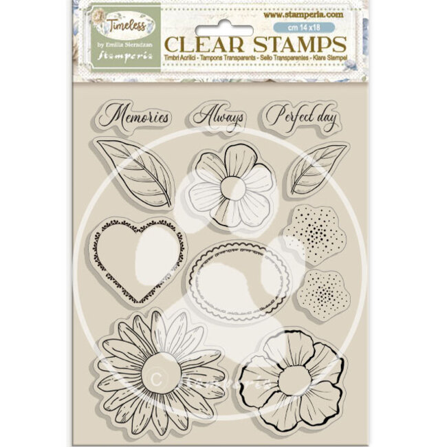 Stamperia Acrylic stamp cm 14x18 - Timeless flowers and hearts