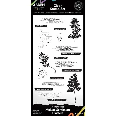 Arden Creative Studio Arden Creative Studio Maker Series 4x8 Inch Clear Stamp Set - Maker's Sentiment Clusters (19pcs)