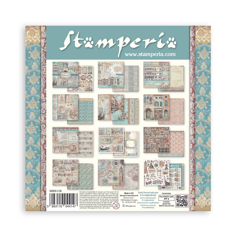 Stamperia Scrapbooking Small Pad 10 sheets cm 20,3X20,3 (8"X8") - Venice City of Art