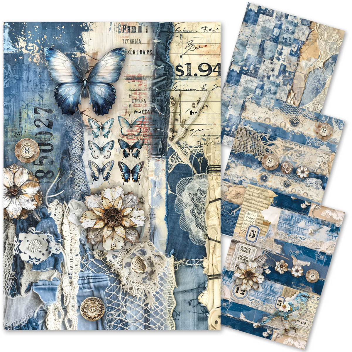 Ciao Bella MIXED MEDIA RICE PAPER A4 SET 4/PKG URBAN BLUE DENIM