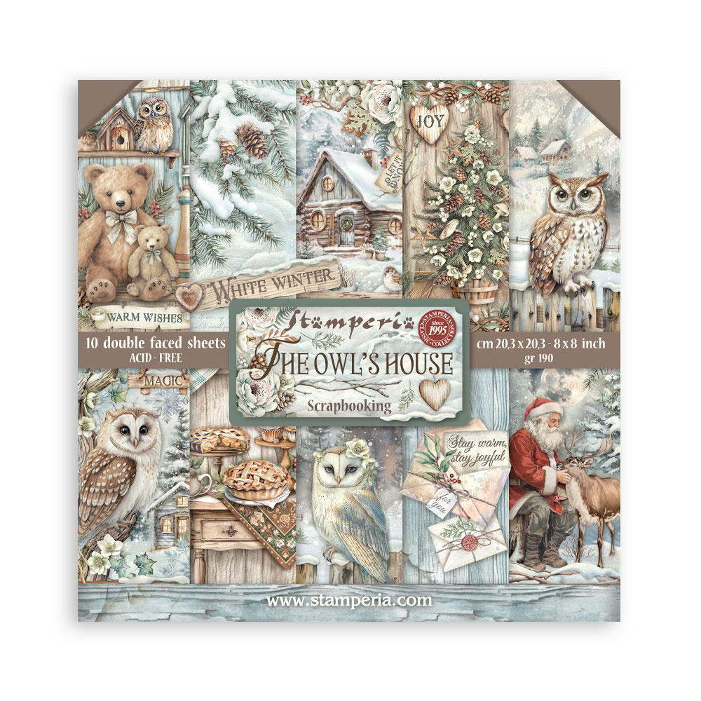Stamperia Scrapbooking Small Pad 10 sheets cm 20,3X20,3 (8"X8") - The Owl's House