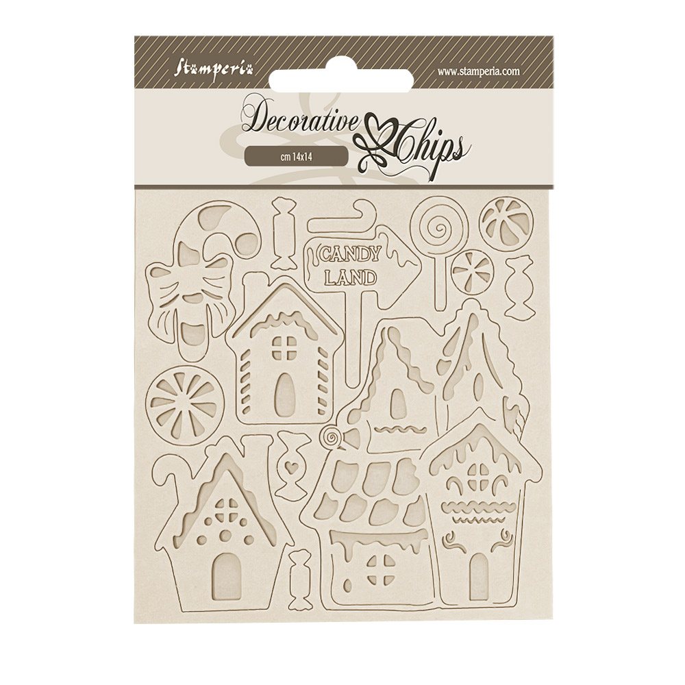 Stamperia Decorative chips cm 14x14 - Candy Christmas marzipan houses