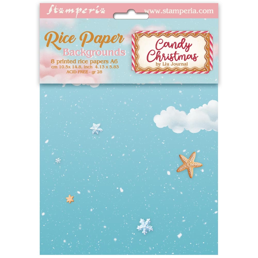Stamperia Selection 8 Rice paper A6 backgrounds - Candy Christmas
