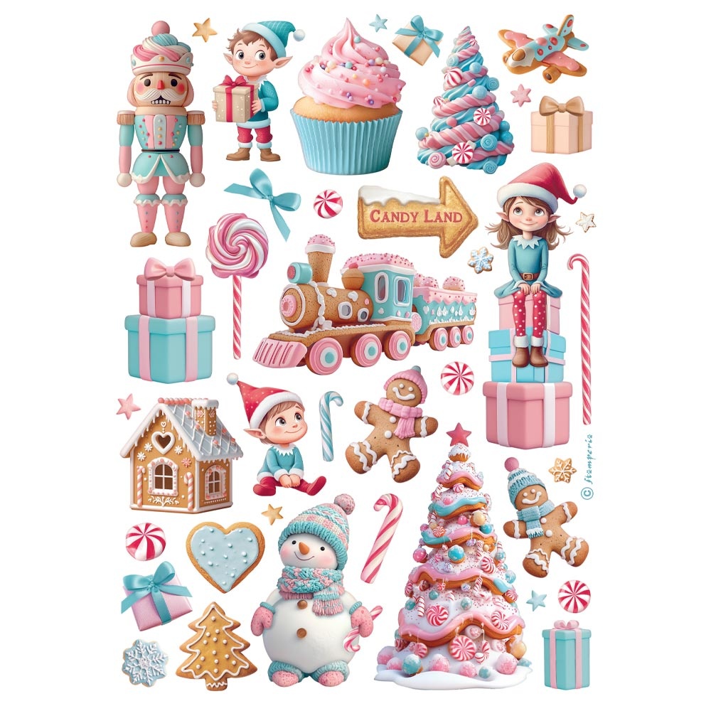 Stamperia A4 Rice paper packed - Candy Christmas elements