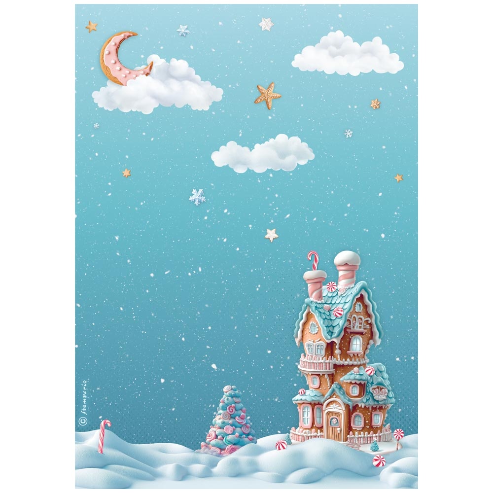 Stamperia A4 Rice paper packed - Candy Christmas marzipan house